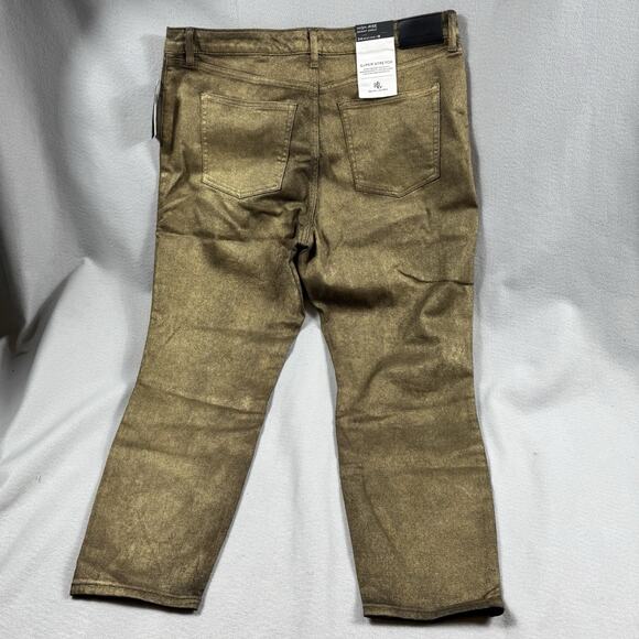 Ralph Lauren Gold Metallic High Rise Skinny Ankle Jeans Women’s 18 Super Stretch - Picture 9 of 16